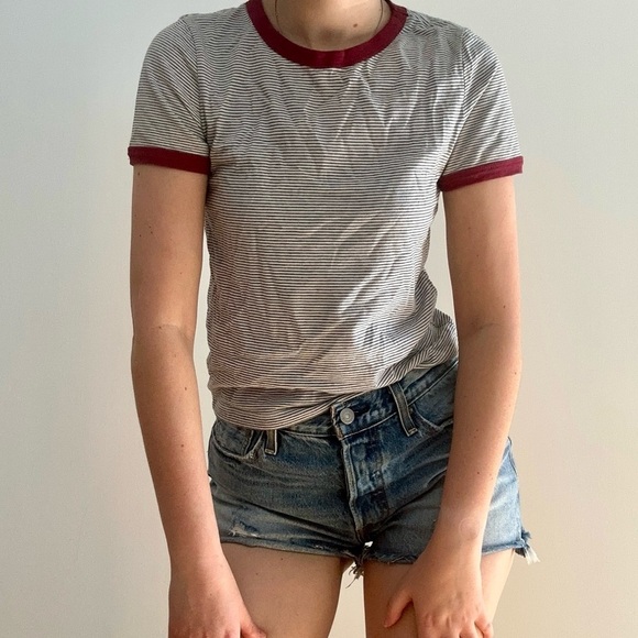 H&M DIVIDED STRIPED SHORT SLEEVE RINGER TEE - S - Picture 6 of 13